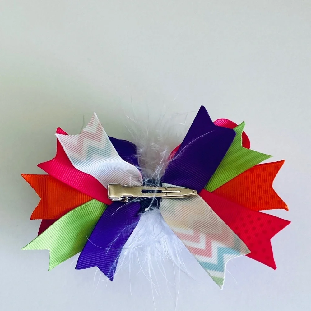 Rapunzel Princess Hair Bow for Girls and Toddler with Colored grosgrain Ribbons